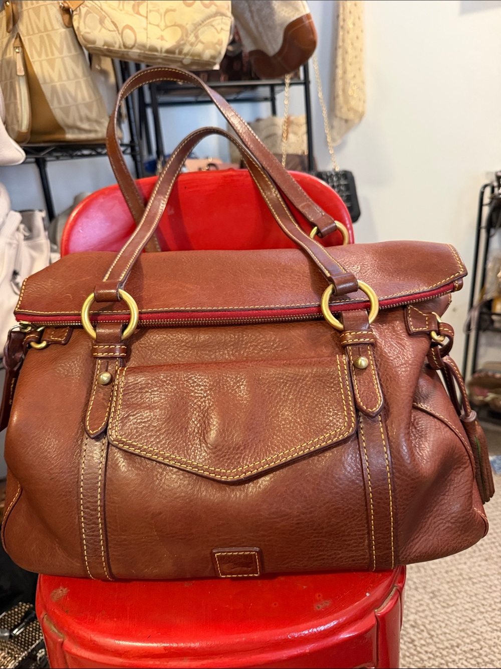 Dooney and Bourke Florentine Smith Brown Leather Satchel Handbag